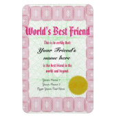 世界の友最高の人賞証書を作る マグネット (縦)