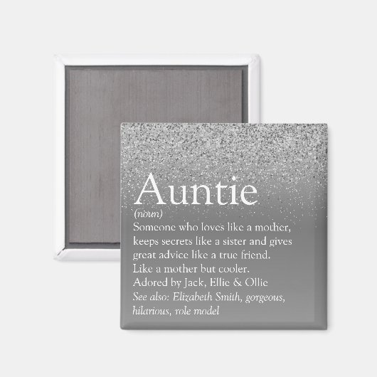 世界の叔母アウ最高のンティ定義シルバーグリッター マグネット (正面/裏面)