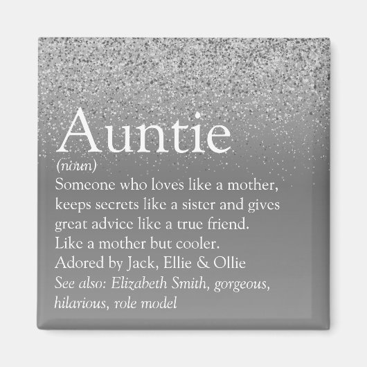 世界の叔母アウ最高のンティ定義シルバーグリッター マグネット (正面)