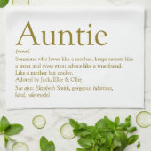 世界の叔母最高のの定義金ゴールドグリッター キッチンタオル (折り畳み)