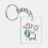 世界の叔母最高のギフトスクリプト水色の花 キーホルダー (正面左)