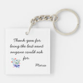 世界の叔母最高のギフトスクリプト水色の花 キーホルダー (裏面)