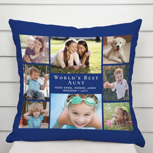 世界の叔母最高の写真コラージブルー クッション