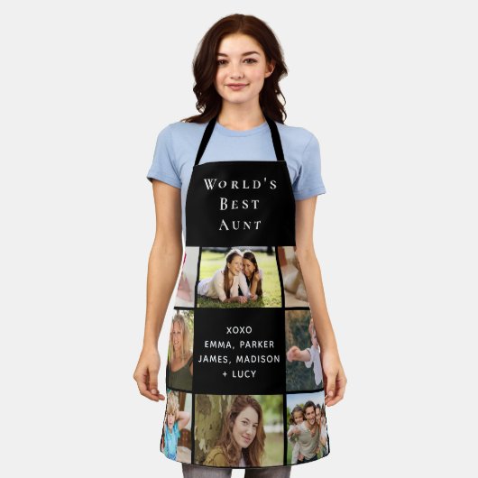 世界の叔母最高の写真コラージュ黒 エプロン (着用した状態)
