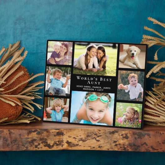 世界の叔母最高の写真コラージュ黒 フォトプラーク (側面)