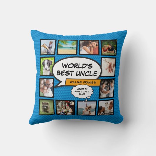 世界の叔父最高のおもしろいクール·ブルー写真館 クッション (裏面)