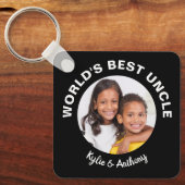 世界の叔父最高のの写真と名カスタム前黒 キーホルダー (正面)