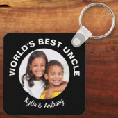 世界の叔父最高のの写真と名カスタム前黒 キーホルダー (裏面)