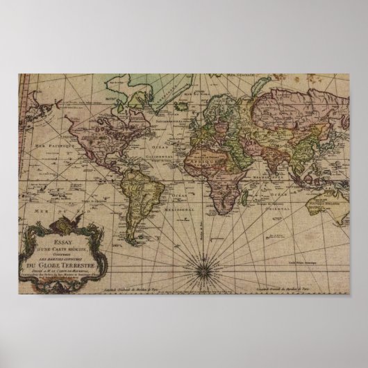 世界の古いコンパス地図 ポスター (正面)