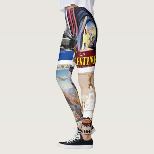 世界の古紙ポスターコラージュを旅行 レギンス (左)