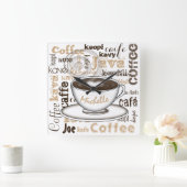 世界の名前のまわりのコーヒー スクエア壁時計 (ホーム)