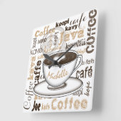 世界の名前のまわりのコーヒー スクエア壁時計 (傾斜)