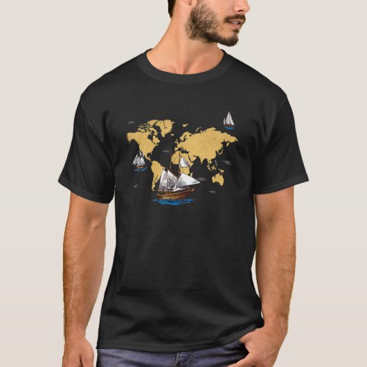 世界の国々を旅する船の地図 M Tシャツ (正面)