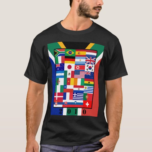 世界の国旗のサッカー2010の基本的な暗いTシャツ Tシャツ (正面)