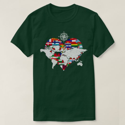 世界の国旗ハート国際的旅行漫画 Tシャツ (デザイン正面)