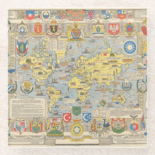 世界の国際連合の地図 ガラスコースター (正面)