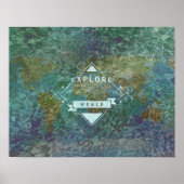 世界の地図と水のポスターを探索 ポスター (正面)