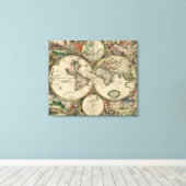 世界の地図1689 - by Gerard Van Schagen キャンバスプリント (インサイチュ (ウッドフロア))