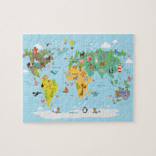 世界の地図 キッズ カートゥーン ジグソーパズル
