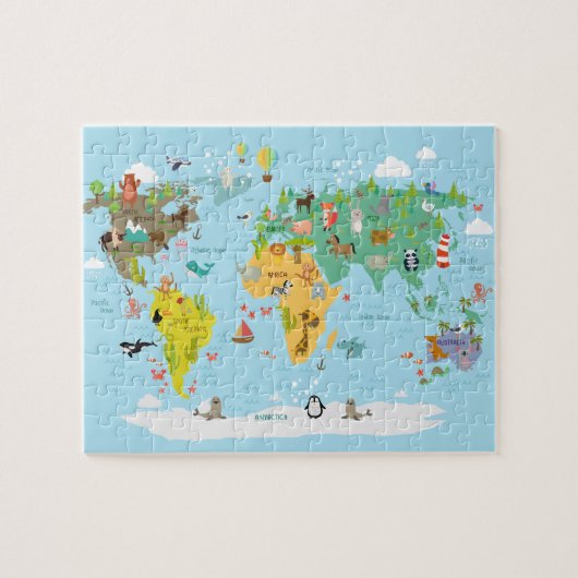 世界の地図 キッズ カートゥーン ジグソーパズル (横)