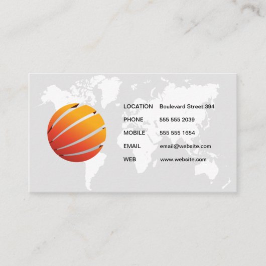 世界の地図/スタイル化されたグローバルアイコン 名刺 (正面)