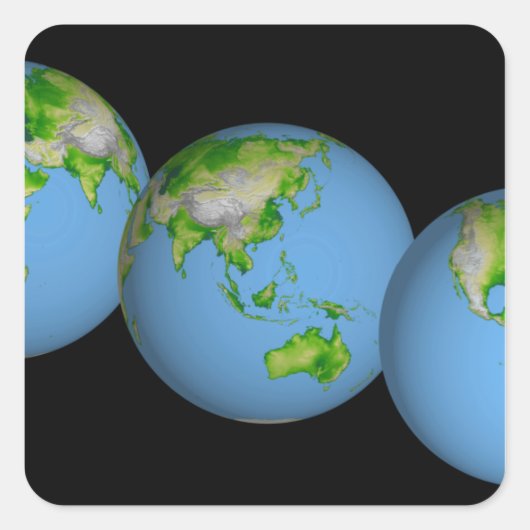 世界の地形図 スクエアシール (正面)