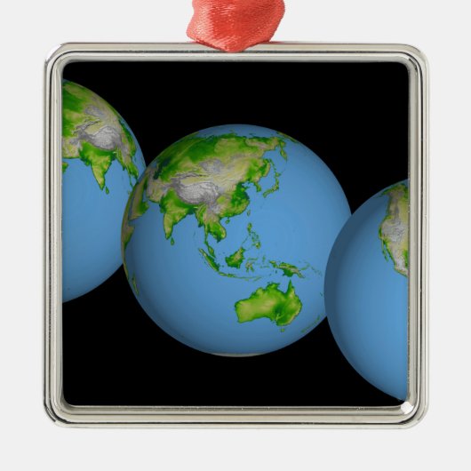 世界の地形図 メタルオーナメント (正面)