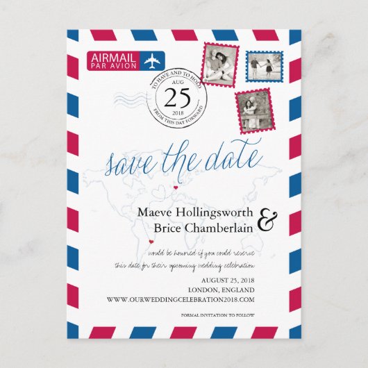 世界の場所イングランド航空便の日付を保存 案内ポストカード (正面)