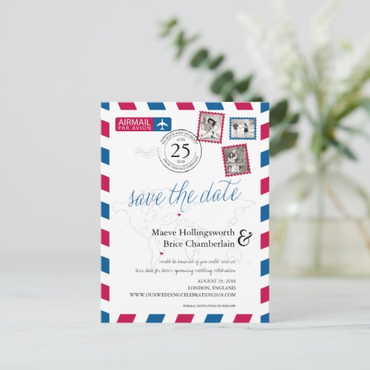 世界の場所イングランド航空便の日付を保存 案内ポストカード (スタンド正面)