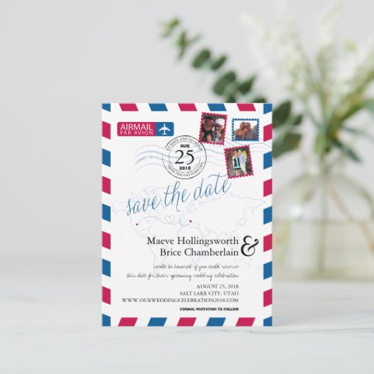 世界の場所Airmail日付を保存 案内ポストカード (スタンド正面)