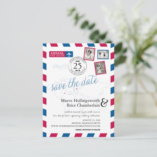 世界の場所Airmail日付を保存 案内ポストカード (スタンド正面)