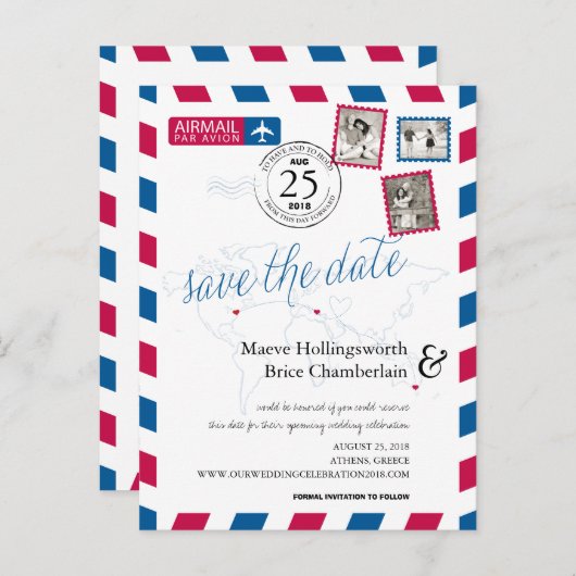 世界の場所NY GREECE AU Airmail日付を保存 案内ポストカード (正面/裏面)