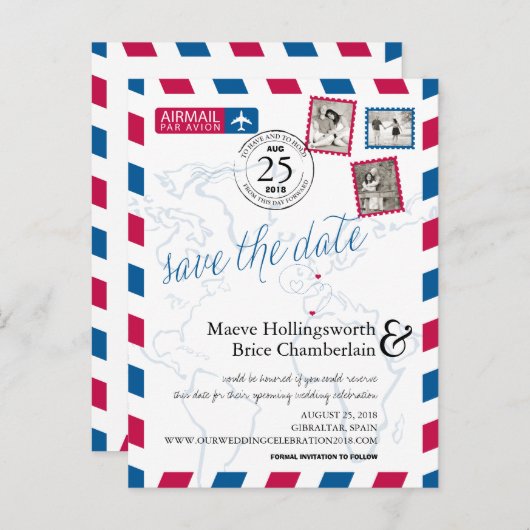 世界の場所UK-Gibraltar Airmail日付を保存 案内ポストカード (正面/裏面)