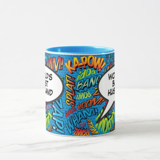 世界の夫最高のおもしろいレトロ漫画本ポップ・アートの画 マグカップ (中央)