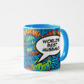 世界の夫最高のおもしろいレトロ漫画本ポップ・アートの画 マグカップ (正面右)