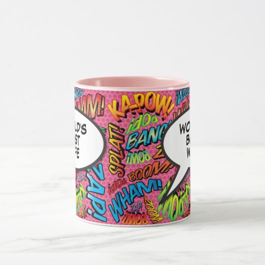 世界の妻最高のおもしろいピンクレトロ漫画本 マグカップ (中央)