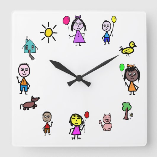世界の子供時計 スクエア壁時計 (正面)