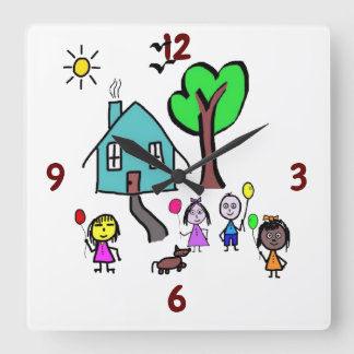 世界の子供時計 スクエア壁時計
