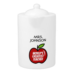 世界の学校先生のための赤い最高のりんごのティーポット