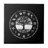 世界の宗教の白黒木 タイル (正面)