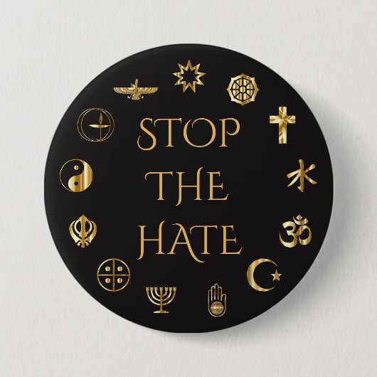"世界の宗教の記号を用いる憎悪"をストップ 缶バッジ (正面)