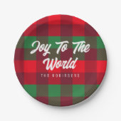 世界の家族クリスマスバッファロープレイドへの喜び ペーパープレート (正面)