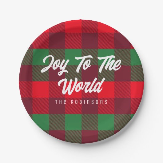 世界の家族クリスマスバッファロープレイドへの喜び ペーパープレート (正面)