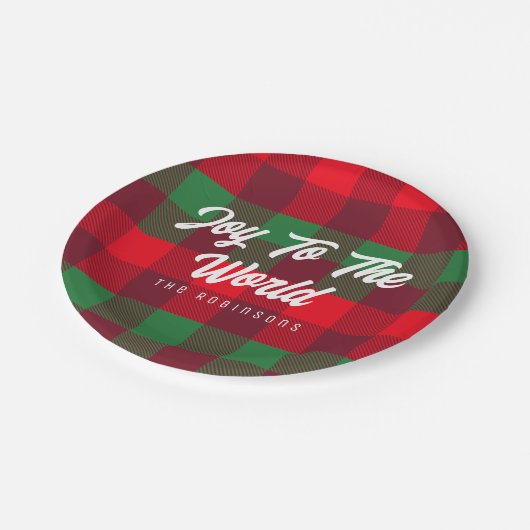 世界の家族クリスマスバッファロープレイドへの喜び ペーパープレート (アングル)