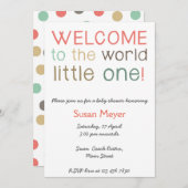 世界の小さい1ベビーシャワーの招待への歓迎 招待状 (正面/裏面)