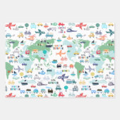 世界の小さな探検家の乗り物を旅する ラッピングペーパーシート (正面3)