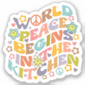 世界の平和がキッチンで始まるレトロビーガン シール (正面)