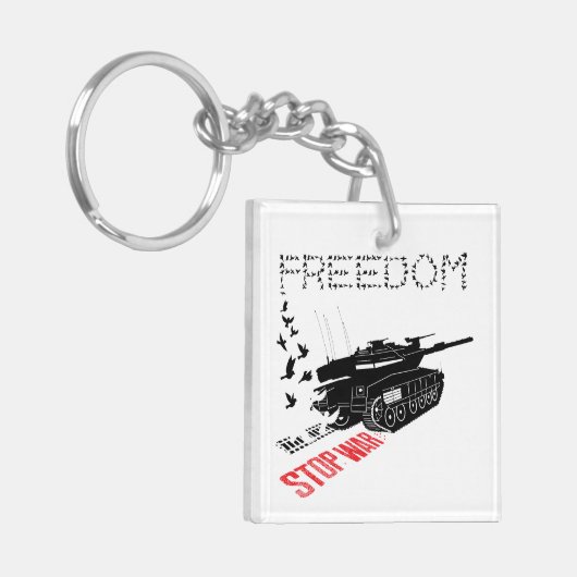 世界の平和と自由、戦争ストップが望ましい キーホルダー (正面左)