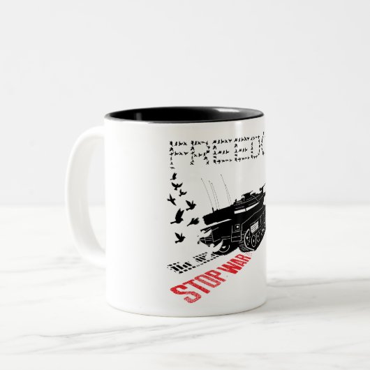 世界の平和と自由、戦争ストップが望ましい ツートーンマグカップ (正面左)