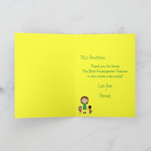 世界の幼稚園最高の先生かわいい漫画 サンキューカード (内部)